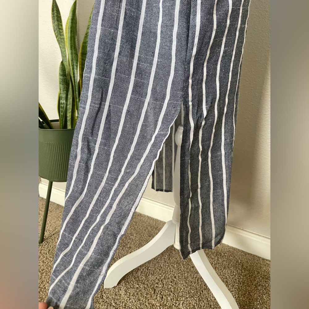 New - Striped Blue & White Sheer Swim Cover Up / Kimono / Button Up Shirt Dress - Picture 11 of 14